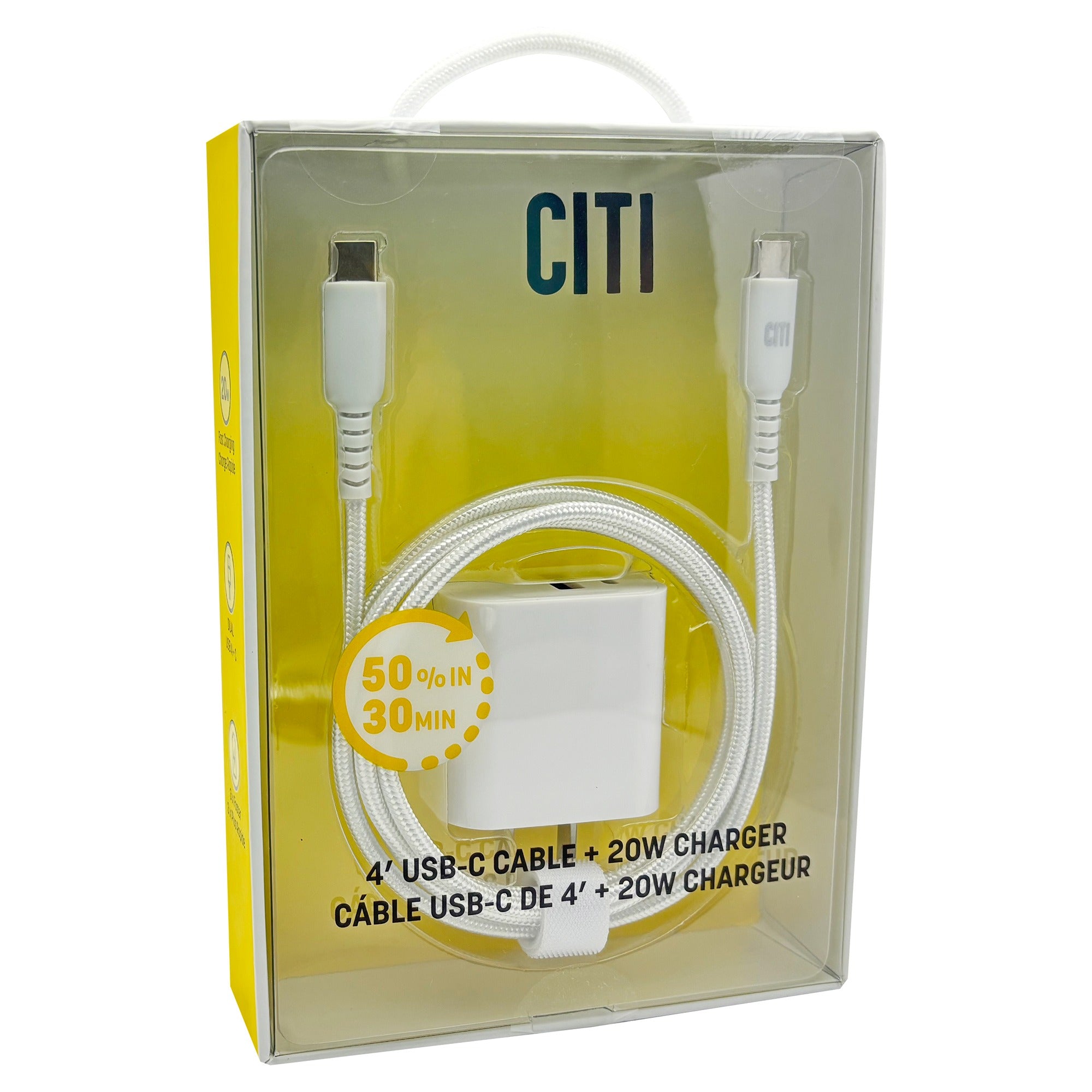 CITI 4FT USBC to USBC cable+Dual USB A+C 20W Wall adaptor