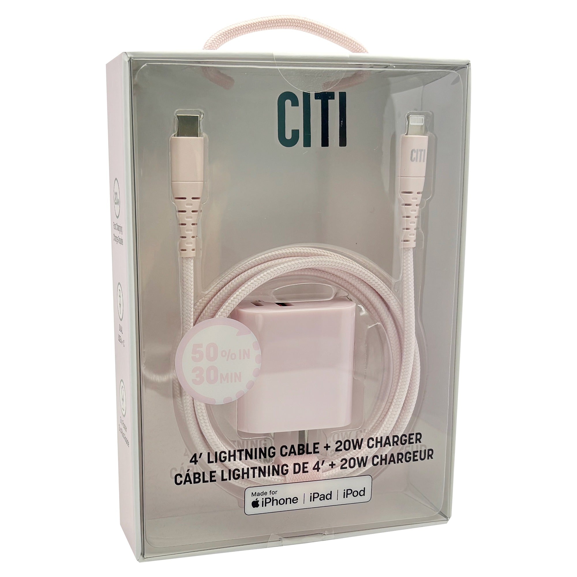 CITI 4FT USBC to Lightning cable+Dual USB A+C 20W Wall adaptor